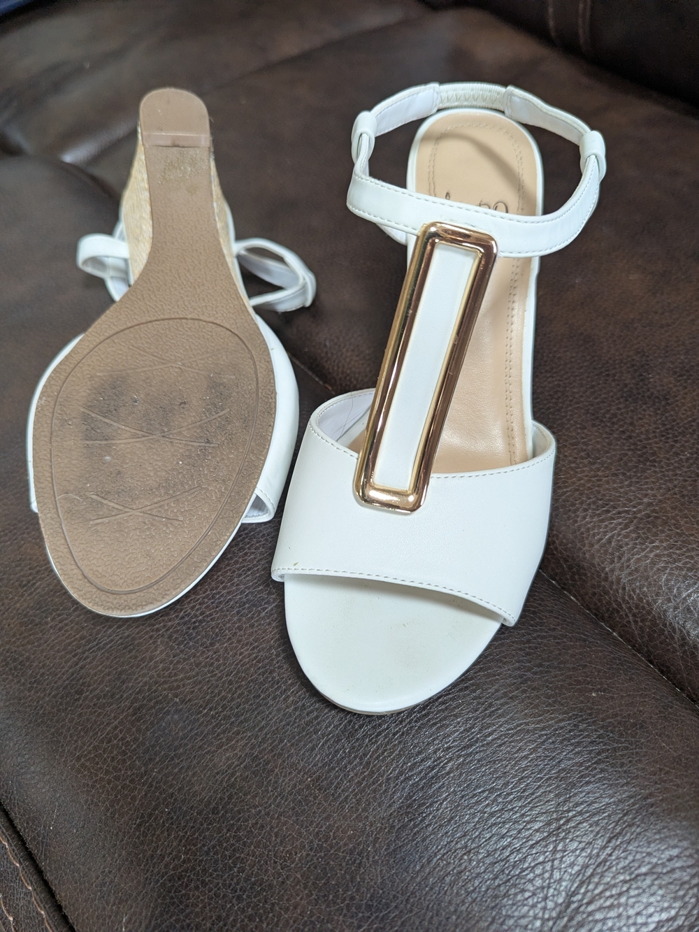 Impo White Wedge Sandals with Gold Accent - Picture 3 of 4